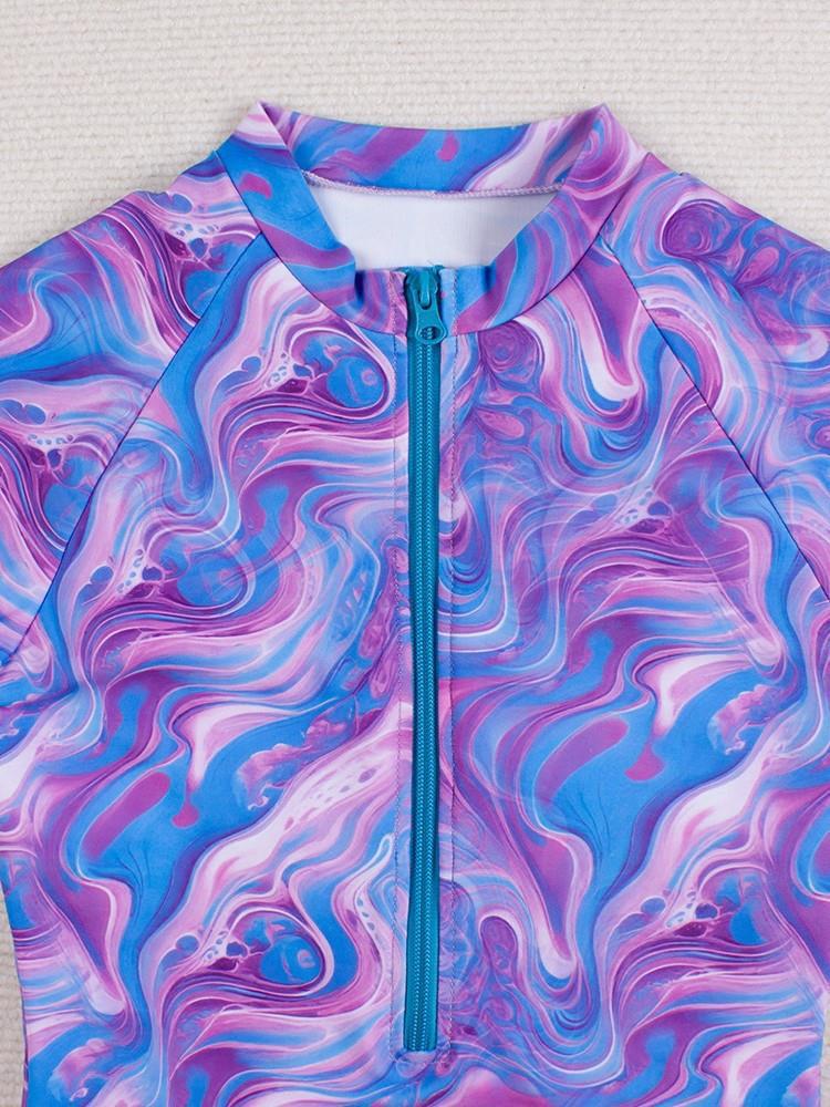 Women's Long Sleeve Triangle Print Sun Protection Swimsuit