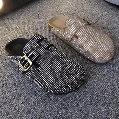 Rutschfeste, kleine ausländische lässige Schuhe, bequeme und vielseitige modische Strass-Taschenkopf-Halbpantoffeln 2025 Frühling und Herbst neue Modelle