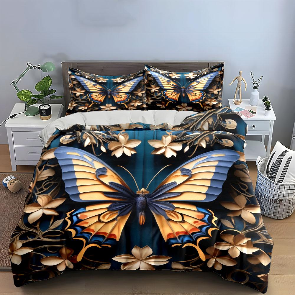 Elegant Butterfly-Themed Decorative Set Exquisite Three-Piece Bedding Set Gift For Kids And Adults
