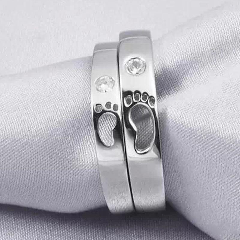 Footprints of Love: Cartoon Zircon Open Couple Rings for Men and Women