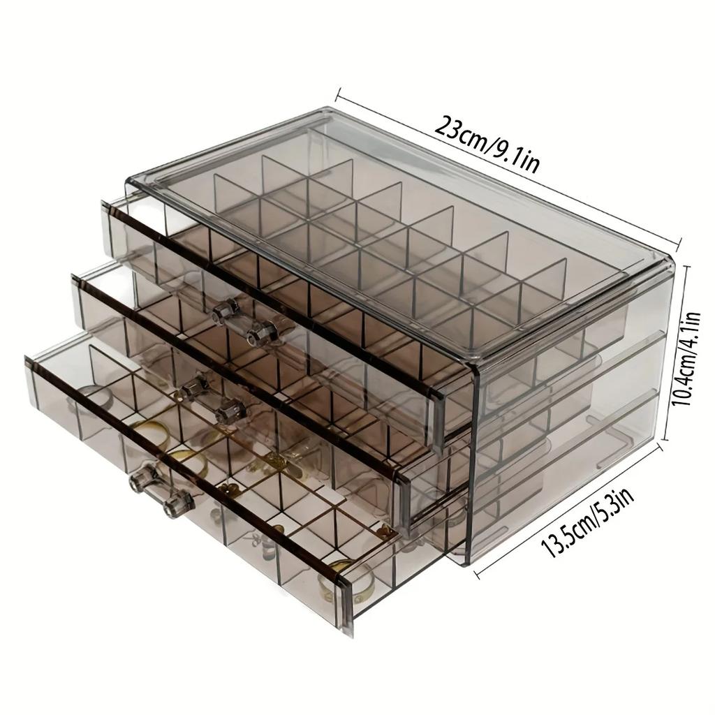 Stylish and Practical Jewelry Storage Box, 3-layer 72-grid Large-Capacity Organizer for Rings, Earrings and Necklaces