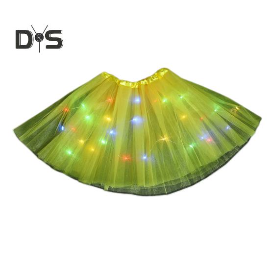 LED Light-Up Women Mesh Skirt Elastic Waist Illuminated Skirt Stage Show Colorful Gauze Skirt Multi Layer Full Mesh Skirt