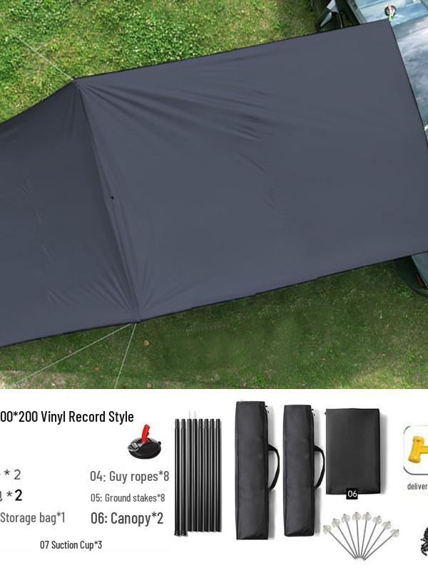 Car Roof Tent & Sunshade: Rear Side Awning, Black Glue, Rainproof & UV Protection for Camping