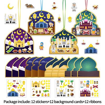 Moon Star Stickers Ramadan Decoration Muslim Eid Sticker Tree Hanging Ornaments for Al Fitr Party Decor Festival Party Supplies