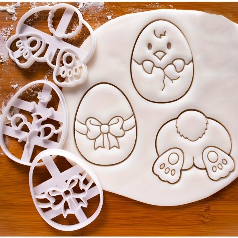 3pcs Easter Cookie Cutter Set, Plastic Pastry Stamp with Bunny and Chick Shapes, Spring Holiday Baking Tools,Egg Biscuit Mould