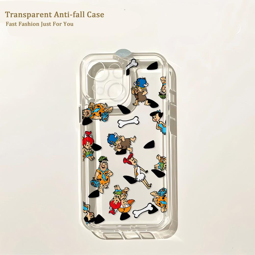 Fun Cartoon Flintstons Phone Case for IPhone 17 16 16e 15 14 13 12 11 Mini Pro Max X XR XSMax 8 Air Plus Transparent Back Cover