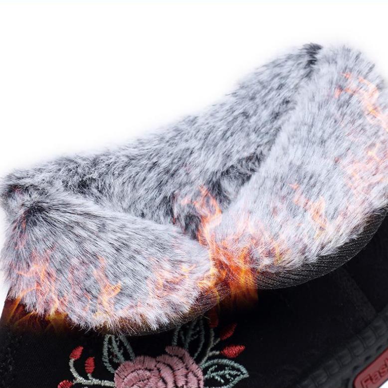 Broderte høye støvletter: Varme, sklisikre bomullssko med myk såle for eldre - Etnisk stil, perfekte for vinteren(Bestill en størrelse opp)