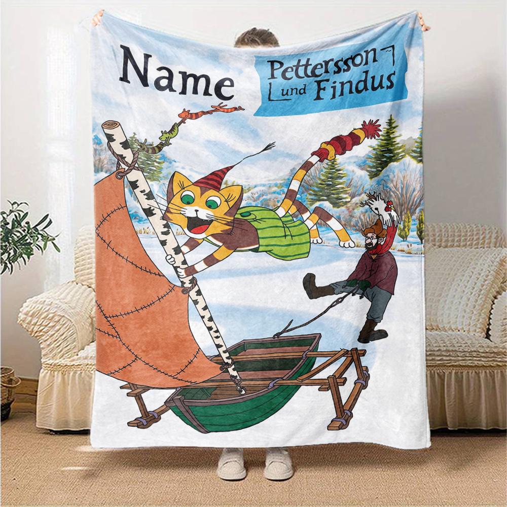 Custom Name Pettson Findus Theme Printed Blanket Perfect For Couch Bed Travel Outdoor Use Machine Washable Cozy Durable