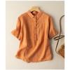 Solid Color Short-Sleeve Pullover Linen Shirt for Women, Vintage Hong Kong Style Cotton-Linen Blouse, 2026 Spring/Summer New Arrival