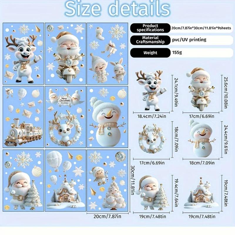 Static Cling Christmas Window Stickers Residue Free Santa Snowman Snowflake Decals for Home and Office Glass Holiday Decor