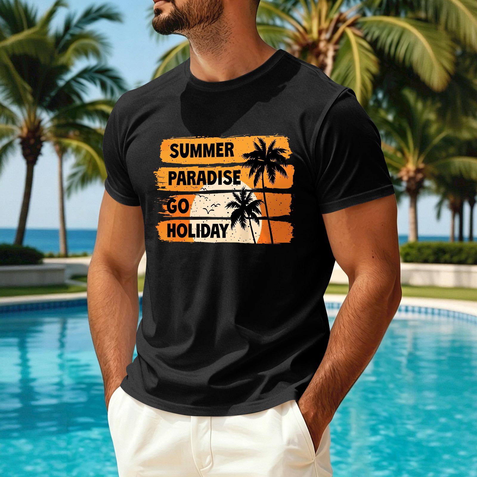 Men s Summer Casual Short Sleeve T-Shirt Quick Dry Breathable Lightweight Crew Neck Printed Tee for Outdoor Activities L