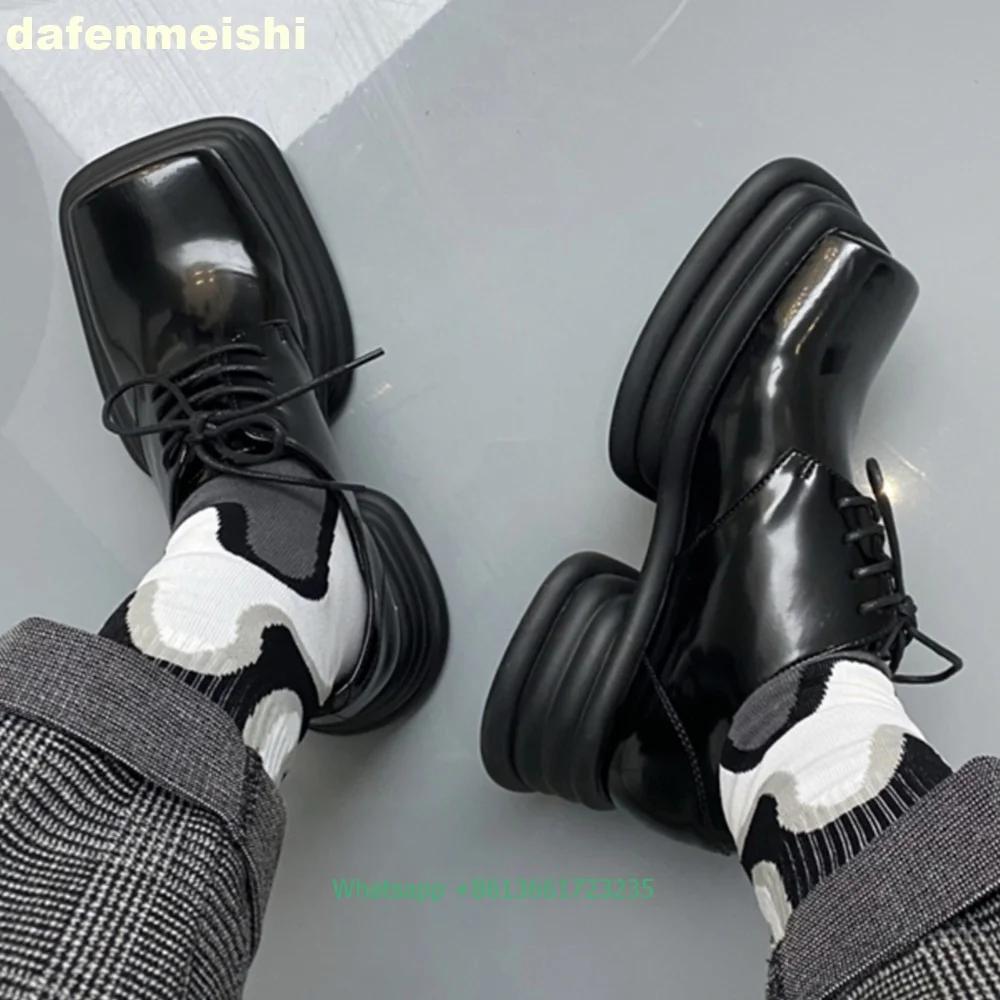 

Модные женские лоферы с квадратным носком, слипоны, туфли из лакированной кожи на толстой подошве, весенние туфли на толстом каблуке, на шнуровке, 2025, модные туфли из натуральной кожи 40