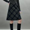 CHAN Italian Retro Houndstooth/Brushed Plaid Wool Twill Midi Skirt with Raw Hem 2026 Winter