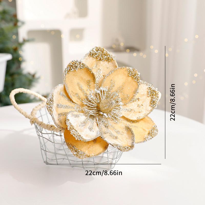 1 Piece of Fabric Flower Sparkling Tree Decoration Christmas Flowers Holiday Sparkling Frosted 22/15cm