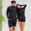 2 Pcs/Set Unisex Swimsuit Quick-drying Breathable Soft Leaf Print O Neck Long Sleeves Wetsuit Pockets Couple Surfing Clothes Diving Bathing Suit