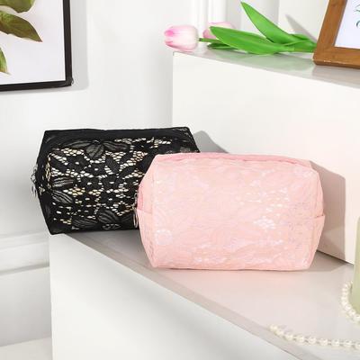 Light Lace Makeup Bag with Mesh Organizer Portable Toiletry Bag for Trave Fashion Cosmetic Pouch with Zipper Wash Bag for Women