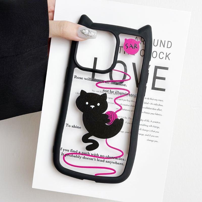 Brand New iPhone16 1514promax Transparent Cat Ear Phone Case Compatible and Suitable for 13/12/11 Wool Ball Kitten