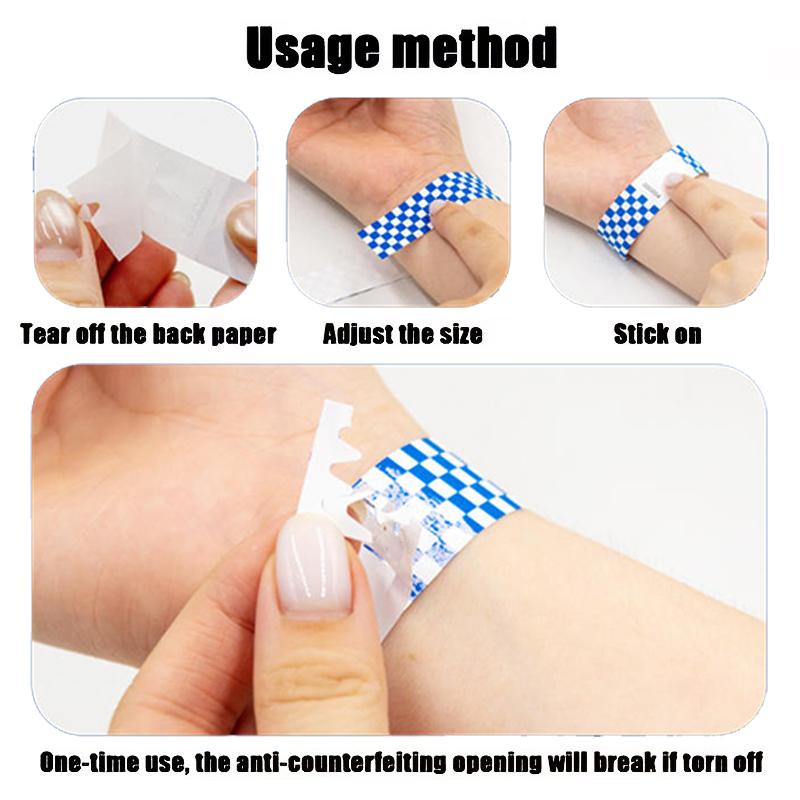 50/100Pcs Mosaic Pattern Colorful Paper Wristbands Waterproof Disposable Bracelets For Parties, Concerts, Festivals