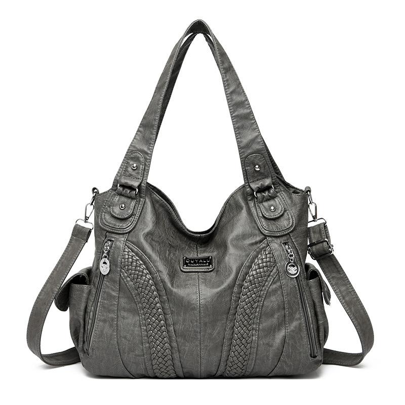 Woven Vintage Large-capacity Washed Leather Single-shoulder Crossbody Bag, Handbag, Middle-aged Mom Bag