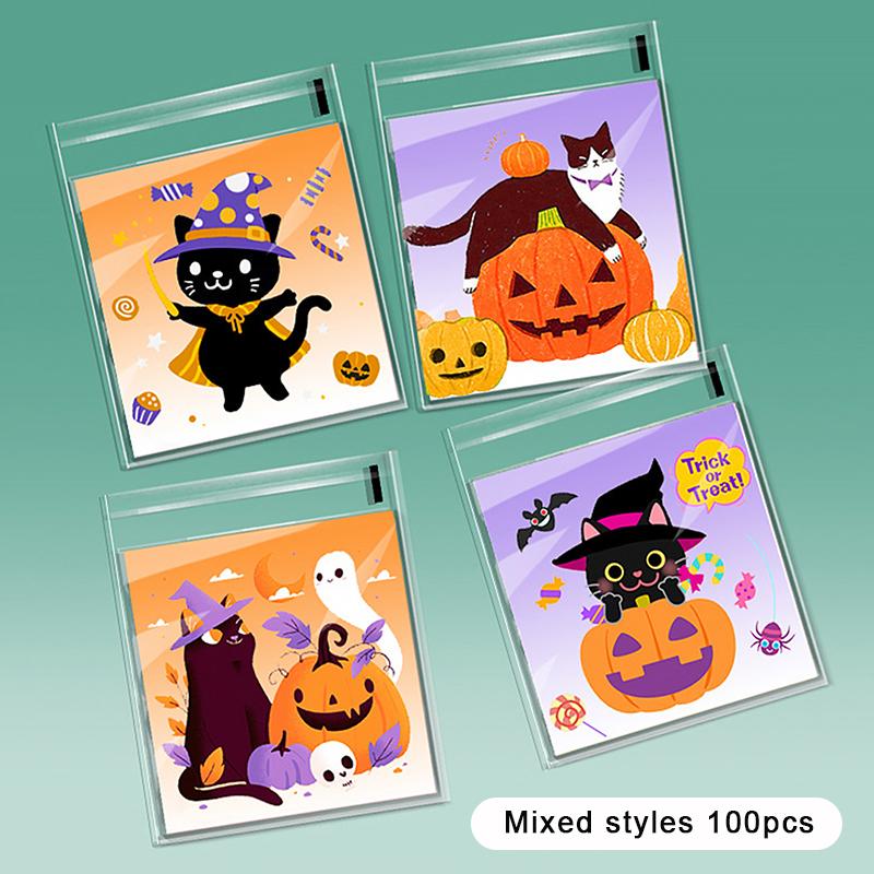 100Pcs Pumpkin Halloween Candy Bag Happy Halloween Party Decorations Kid Gift Trick Or Treat Candy Cookie Spider Ghost Bag