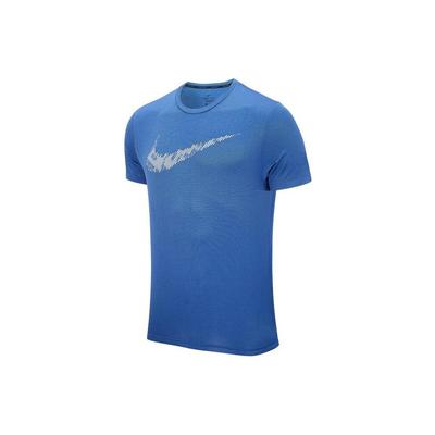 Gestreiftes Logo-Print Trainings-Sport Kurzarm-T-Shirt Herren Tops Blau DD1622-451