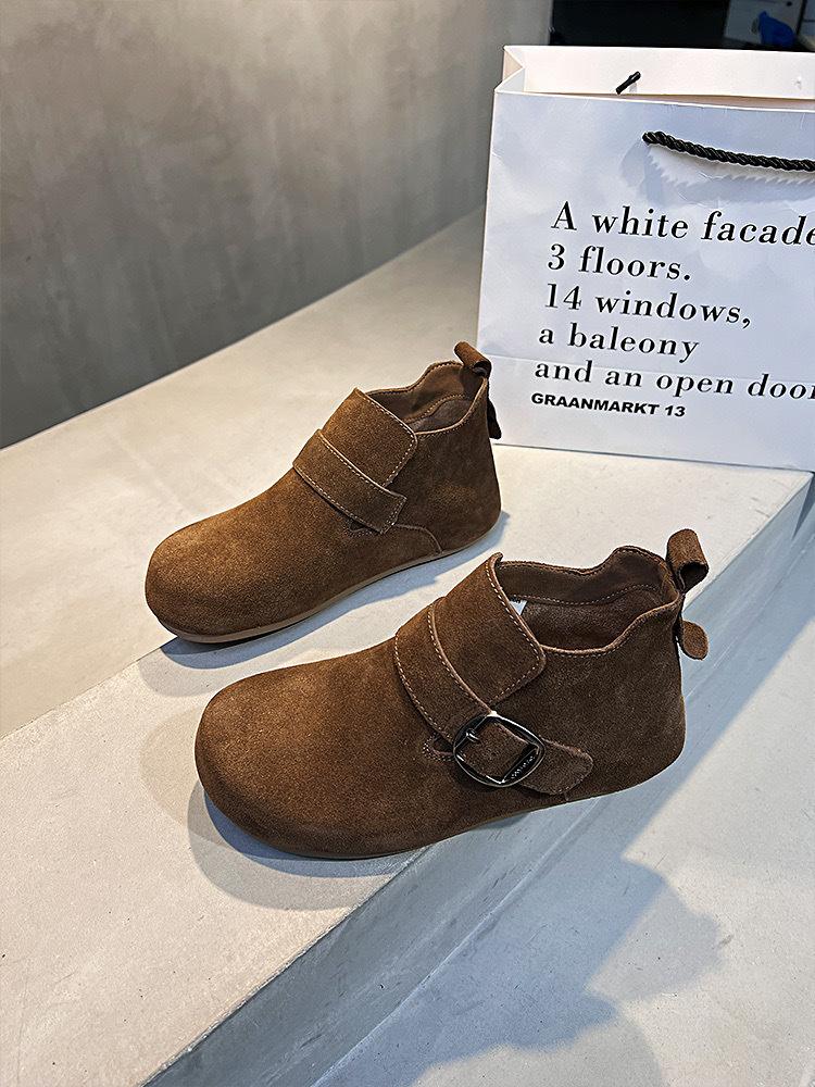 

Ретро кожа матовая замша круглый носок ботильоны Birkenstocks женские осень и зима новая мода универсальные на плоской подошве ботинки Мартин 40