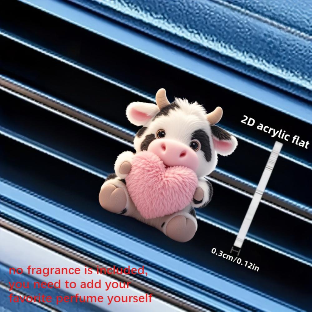 2D Flat Cow Car Vent Clip Decorative Diffuser (fragrance Not Included), Car Interior Decoration, Aromatherapy Clip, Ideal for Holiday Gifts