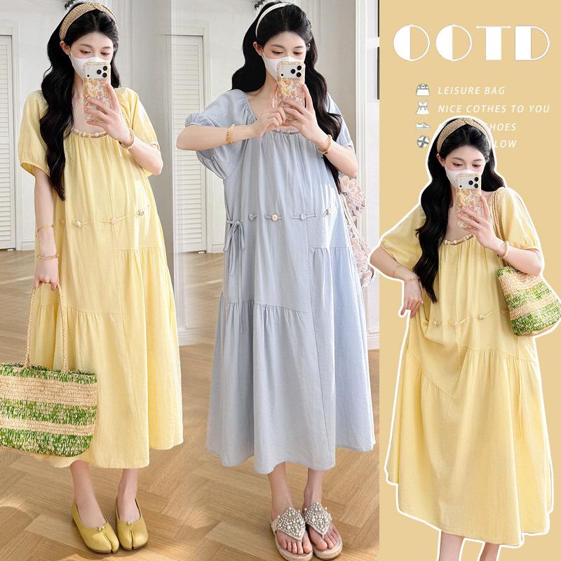 New Summer Korean-Style Loose Beaded Maternity Dress M