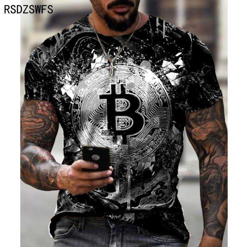 Fashion Bitcoin Graphic 3D Pringting Men's T Shirt Summer Streetwear Round Neck Short Sleeve Casual Loose Tops Tee Men Clothing