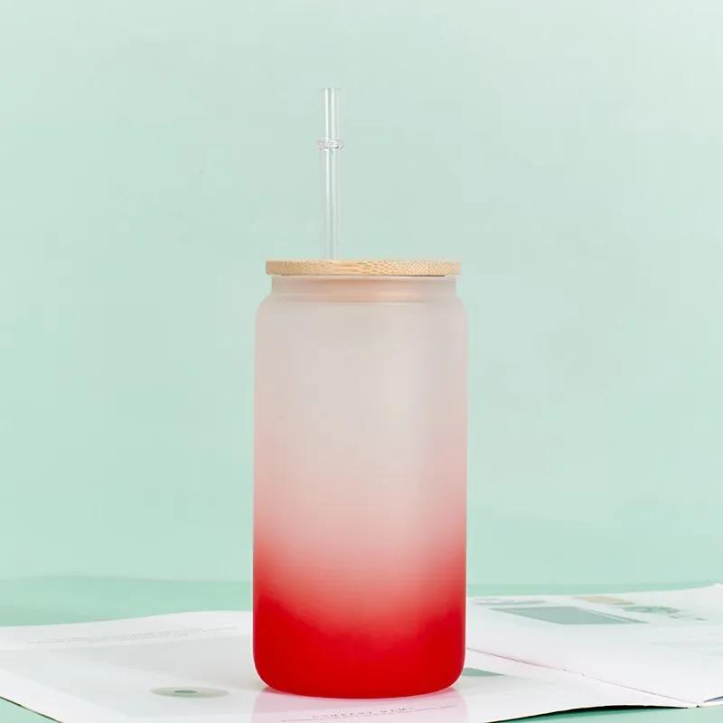 Gradient Color Water Bottle with Straw Juice Glasses with Wooden Lid Beer Wine  Milk Mocha Bubble Tea Cup Ice Cola Glass Cup