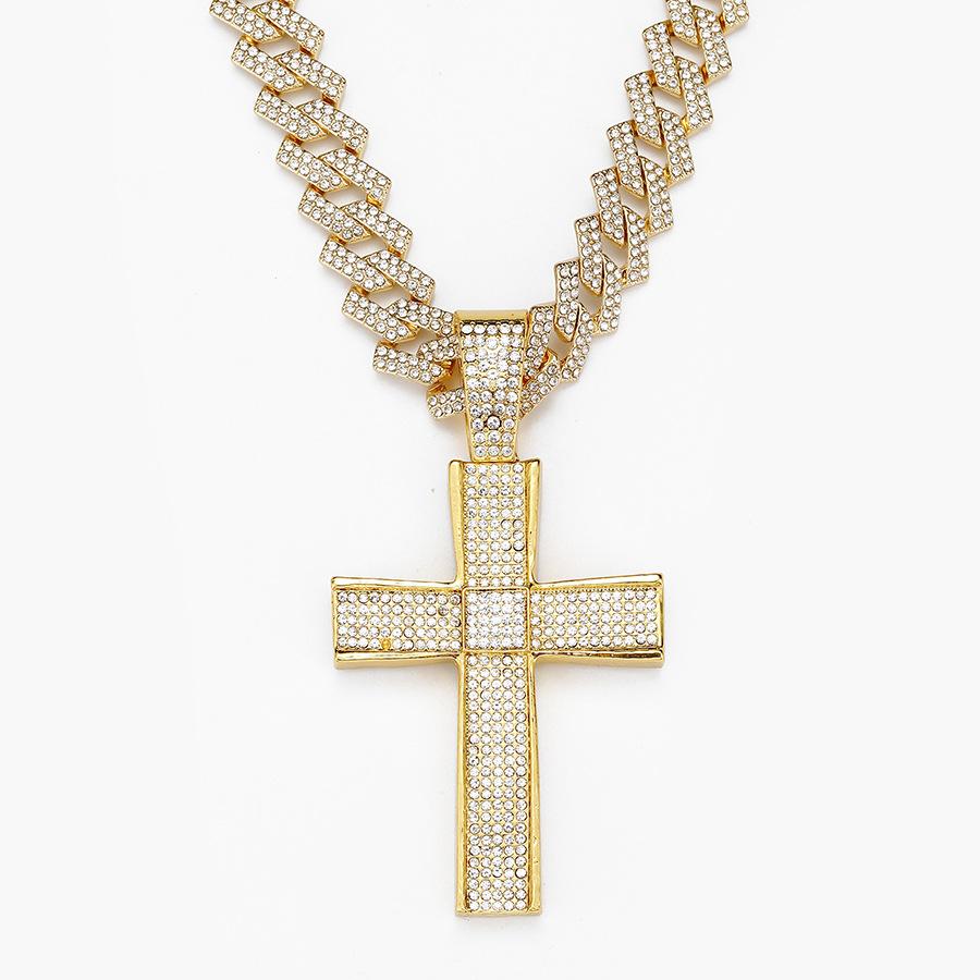 European and American Hot Selling Personalized Cross Cuban Chain Niche Design Full Diamond Hip-hop Cuban Chain Necklace Men s Necklace
