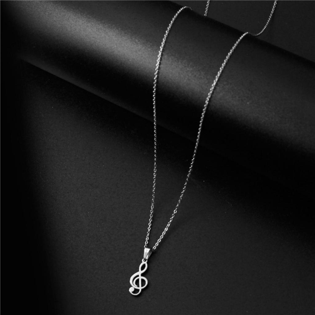 Stainless Steel Musical Notation Shaped Pendant Necklace For Women Men Fashion Classic Silver Color Music Symbol Choker Jewelry