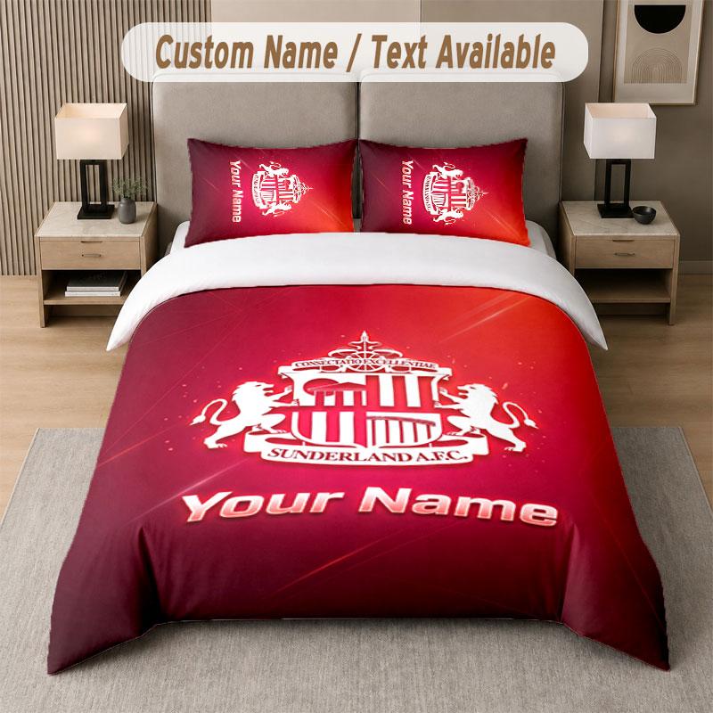 Custom Bedding Set Sunderland FC Pattern, Print Name Text 1 Duvet Cover Plus 2 Pillowcases Home Textile