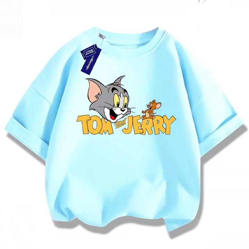 Summer 2026 Boys Girls T-Shirt Tom Jerry Short Sleeve for Boys Girls Children Tops Back To School