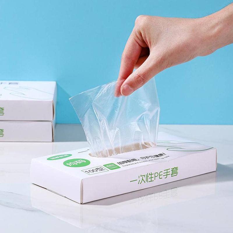 100Pcs Latex Free Gloves Pe Disposable Gloves Transparent Non-Slip Acid Work Safety Food Grade Household Cleaning Gloves