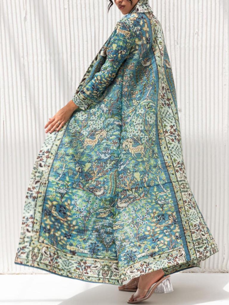 Miyake Pleats Women's High-End Printed Trench Coat Cardigan Muslim Robe