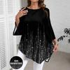 Women Plus Size Gradient Print Crew Neck 3 4 Sleeve Casual T Shirt Top