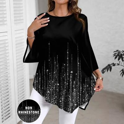 Tricou Casual Dama Mărimi Mari cu Imprimeu Gradient, Gât Rotund, Mânecă 3/4