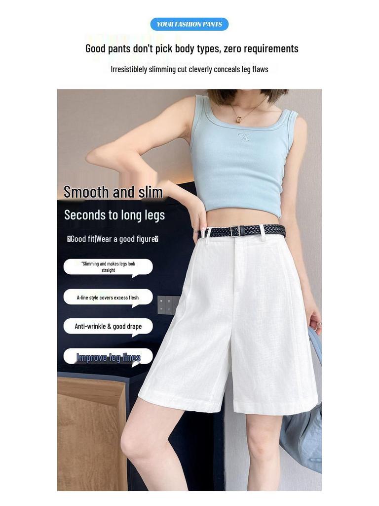 High-Waisted Tencel Linen Wide-Leg Shorts - Casual A-line Summer Style for Women