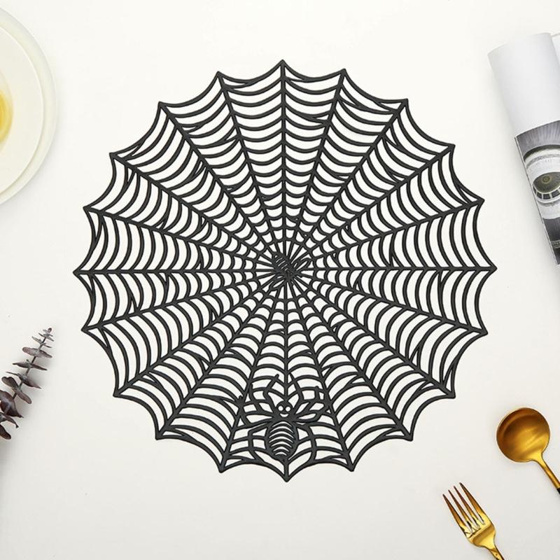 Efficient PVC Spiders Web Table Mats Halloween Theme Dining Accessories Specters Theme Dinner Party Decoration Items