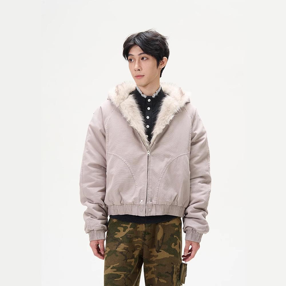 Американская ретро куртка с меховым воротником, мужская нишевая трендовая куртка, хлопковая одежда M серый