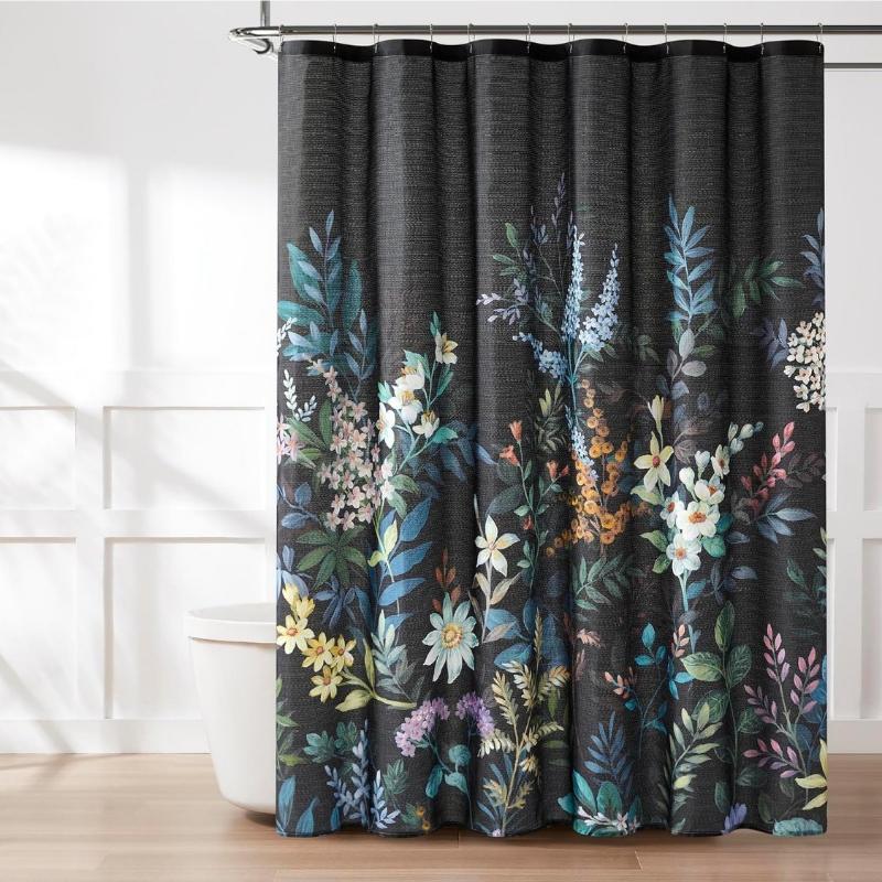 

Lush Decor Фантазийная Цветочная Шторка для Душа Одиночная Черная Черная Шторка для Душа Цветочные Шторки для Ванной Ботанический Современный Викторианский Декор 90x180CM