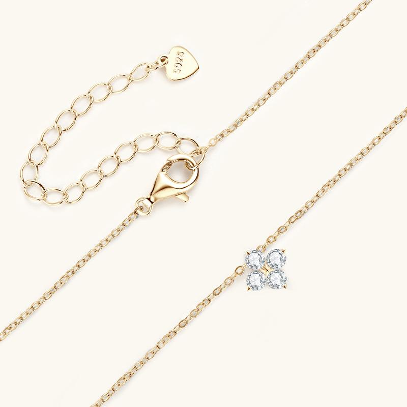 Silvere Glam New Design Four-leaf Clover Moissanite Necklace, a Versatile Collarbone Chain, S925 Sterling Silver Pendant
