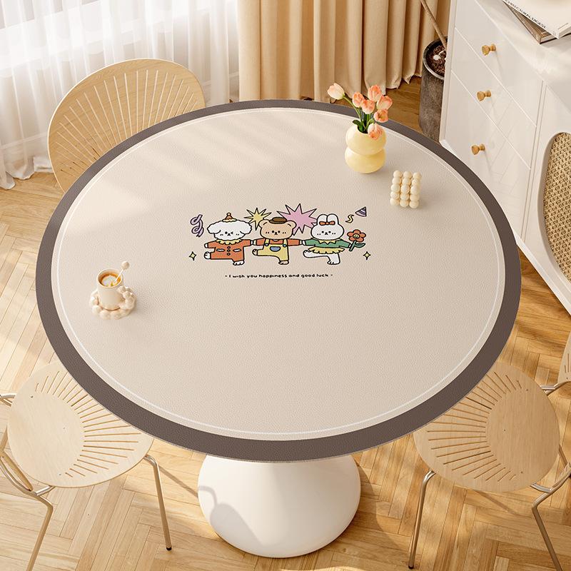 Cartoon Cute Small Round Table Mat Oil-Proof Round Dining Table Cloth Living Room Dust-Proof High-End Cover Cloth Leather Leave-In Tablecloth