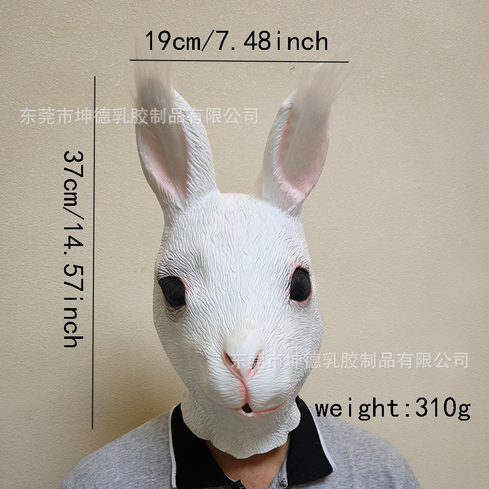 Realistic White Rabbit Latex Mask Full Head Rabbit Headgear Cute Animal Mask Halloween Party Masquerade