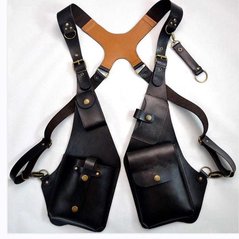Medieval Steampunk Leather Shoulder Satchel - Retro Underarm Bag for Outdoor Cosplay and Phone Storage чёрный