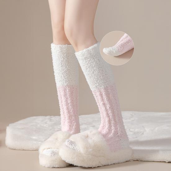 Fuzzy Knee High Socks Women Fluffy Warm Knee Socks Color Socks Leg Warmers Block Thick Winter