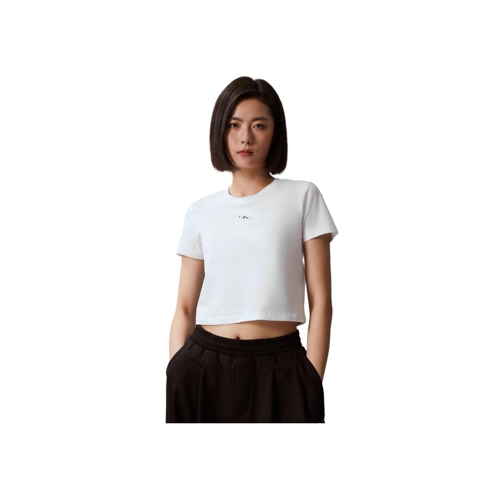 Calvin Klein Letter Print Casual Crew Neck T-Shirt Women Tops Moonlight-White J221837-YAF