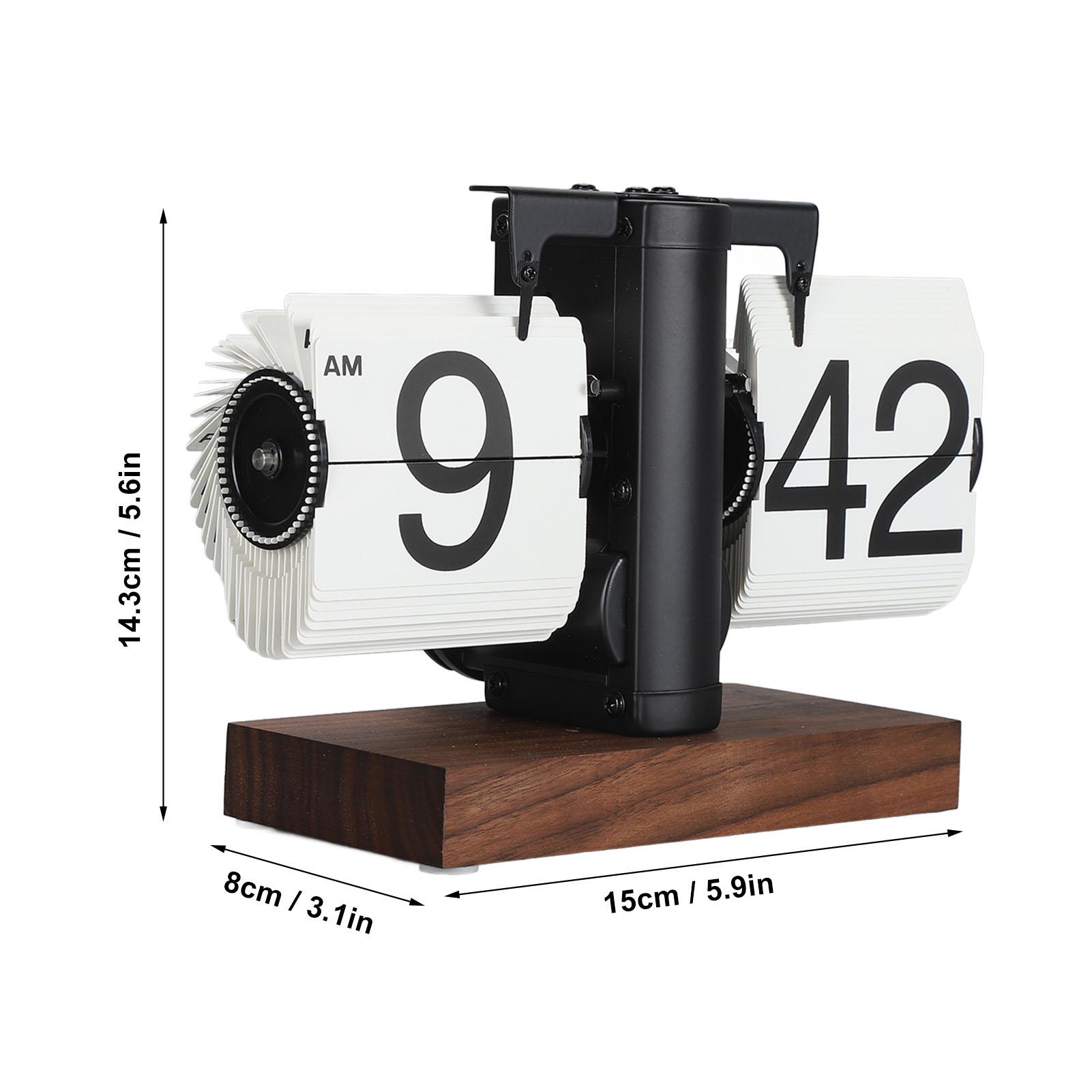 

Digital Flip Clock 12 Hours Single Sided Large Number Automatic Retro Mechanical Flip Clock with Wood Base for Bedroom Office чорний білий колір