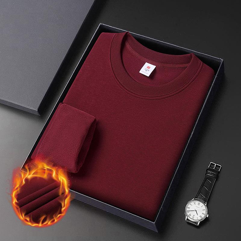 Herren Schwergewicht Baumwoll Hoodie 420g: Winter Einfarbige, Lockere Drop-Shoulder, Rundhals, Mit Samt gefütterte, Langarm Basisschicht